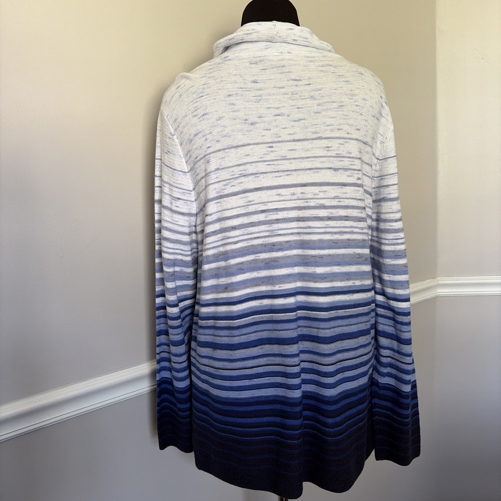 T By Talbots Top Women's XL Blue Ombre Stripe Drawstring Cowlneck Minimalist - Picture 2 of 15
